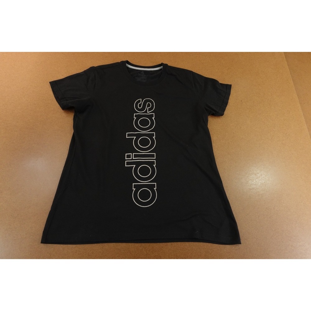 Adidas Womens Size Large Black Logo Graphic Short Sleeve Go To Performance Tee